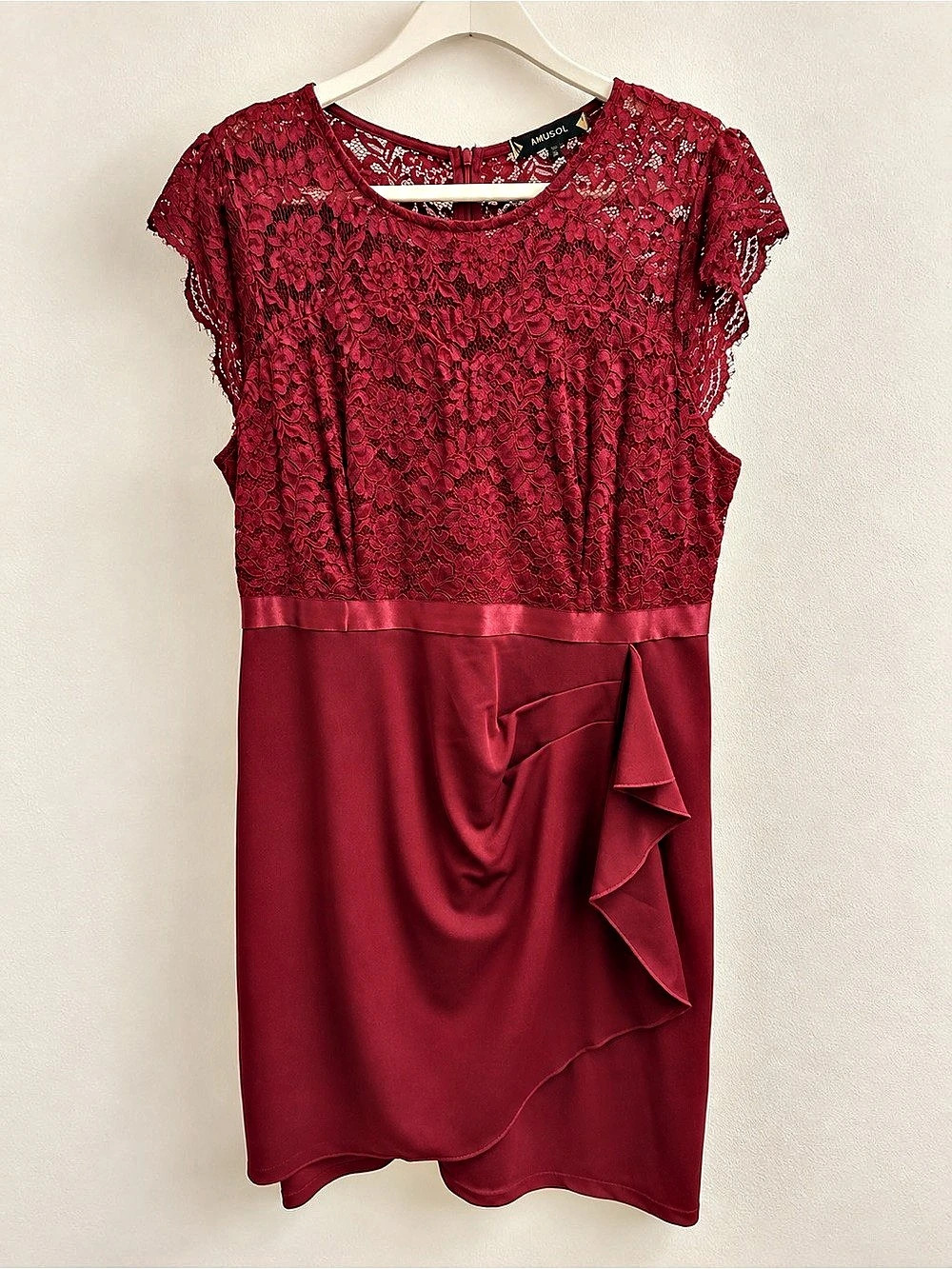 MIUSOL Floral Lace Cap Sleeve Ruffle Cocktail Dress Red 2XL - Plus Size